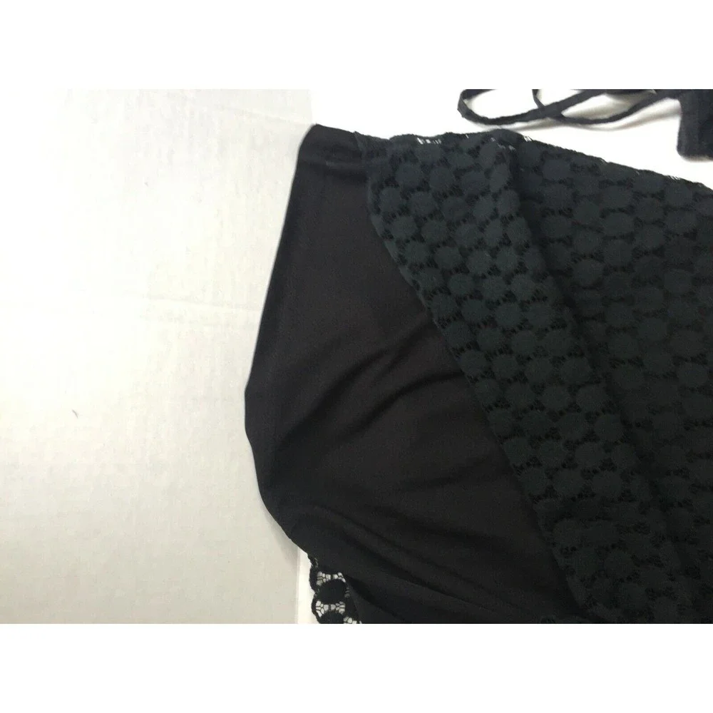Solitaire Black Circle Eyelet Square Neck Blouse Tie Sleeve Size Small Bohemian